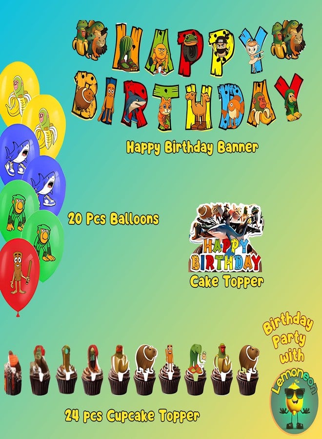 Lemoneon Italian Brainrot Birthday Party Decorations Supplies Happy Birthday Banner Cake Cupcake Toppers Balloons Background - Image 2